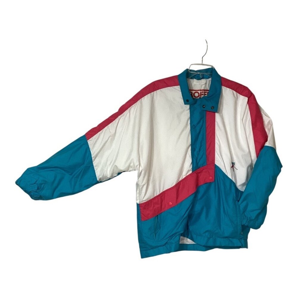 Vintage Roffe Pullover Half Zip Ski Jacket Women's Size Medium Pink Blue White